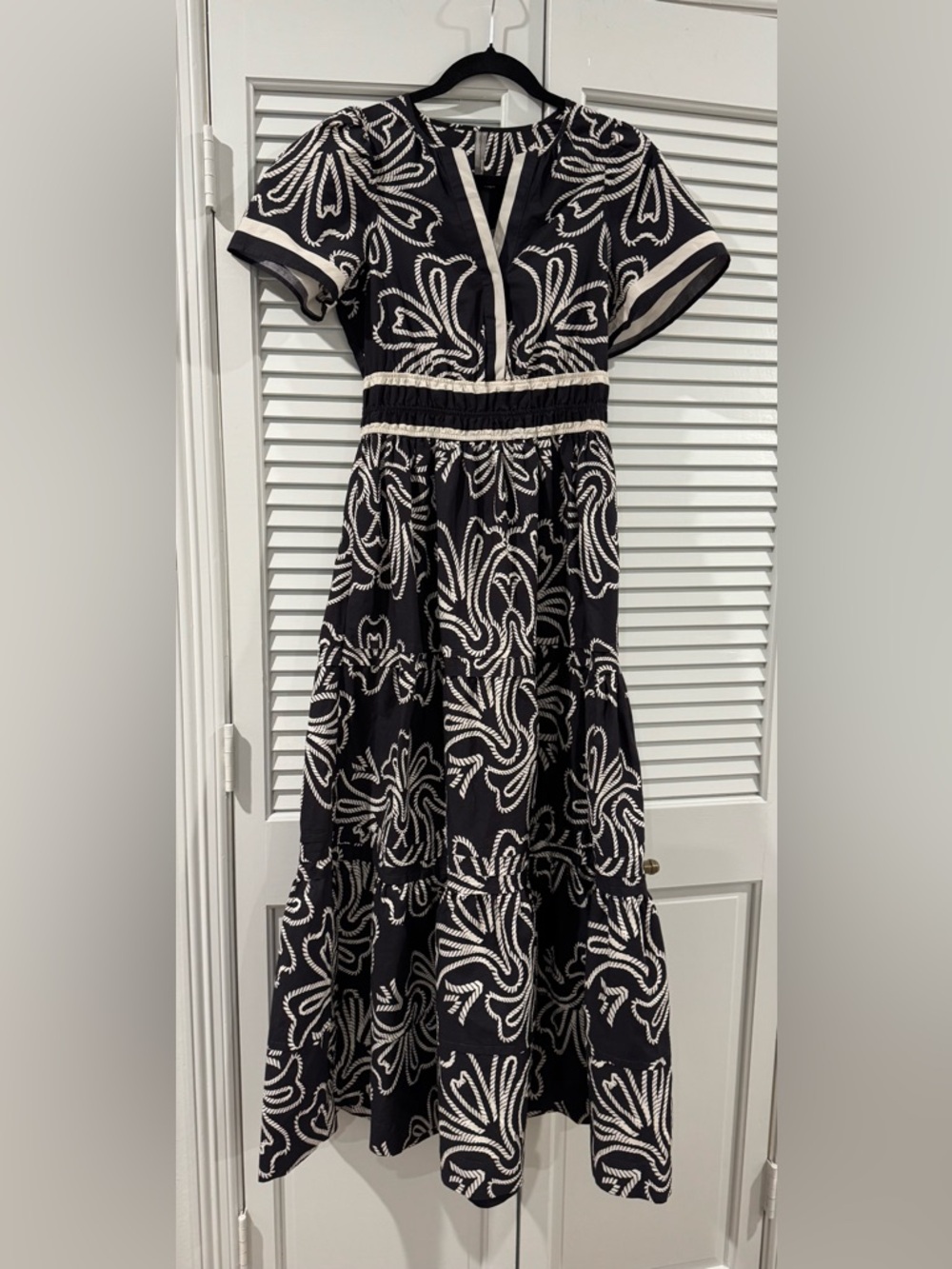 Anthropologie Black Dress with Ivory Rope Print